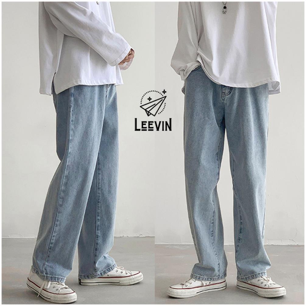 Quần Jean Nam Ống Rộng Simple Unisex - Kiểu quần jeans nam vải bò form dáng rộng suông hàn quốc Leevin Store - J031 !