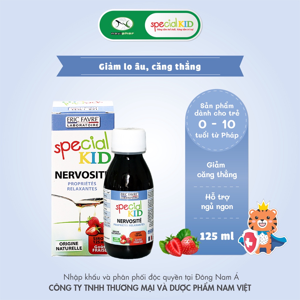 Siro giảm lo âu, bồn chồn, căng thẳng stresss do học tập cho bé Special Kid Nervosite 125ml [Eric Favre - Pháp]