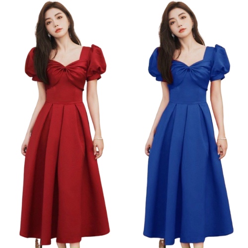 đầm tết đầm xòe tùng xếp li nơ trước ngực