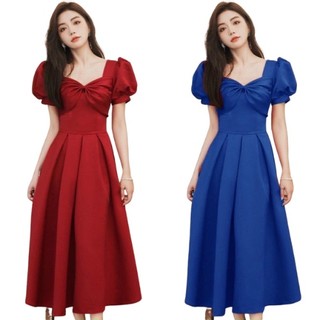 Đầm tết đầm xòe tùng xếp li nơ trước ngực
