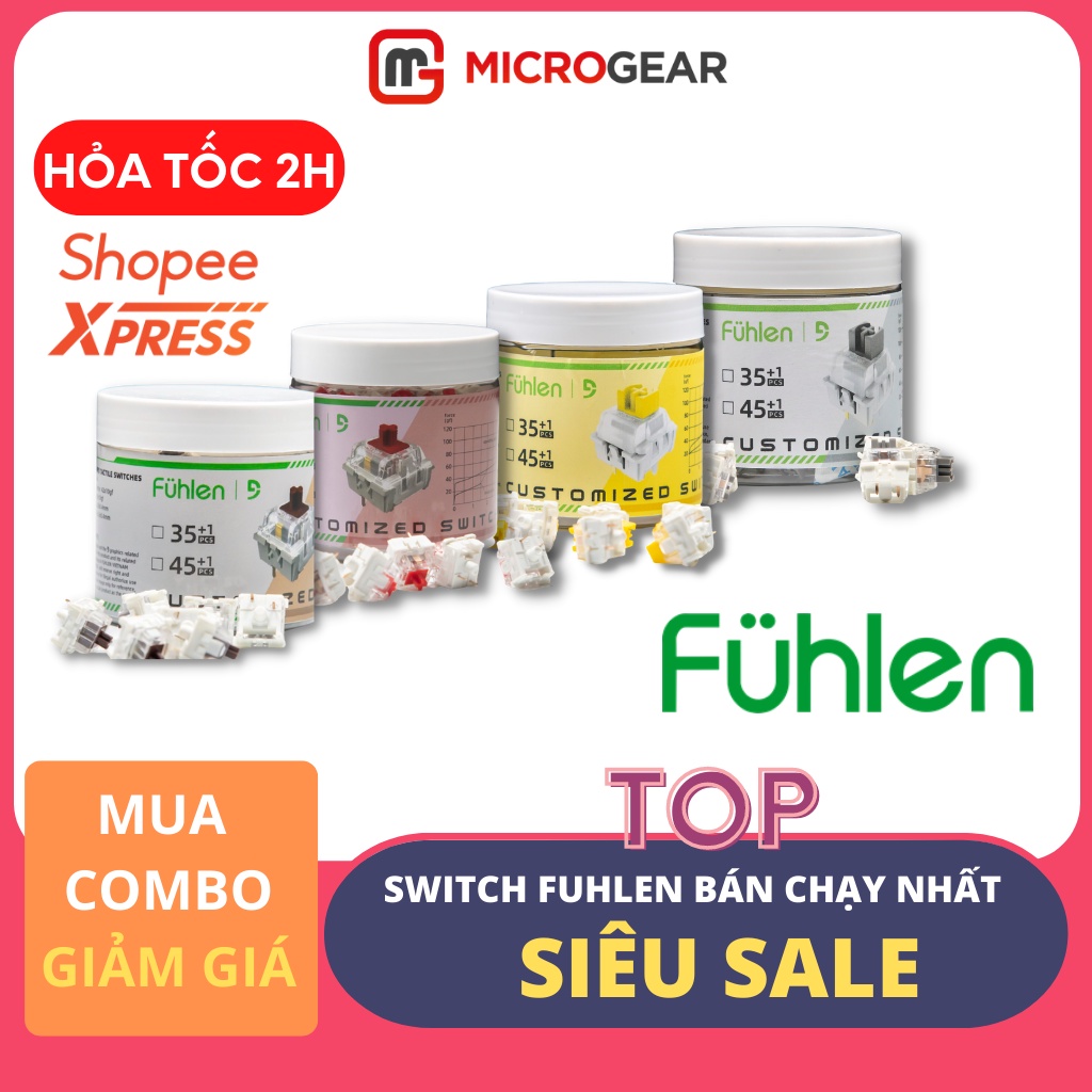 Công tắc bàn phím cơ - Hộp 36 / 46 Switch Fuhlen Pro Brown / Yellow / Silver / Red Pre Lube - Hàng chính hãng