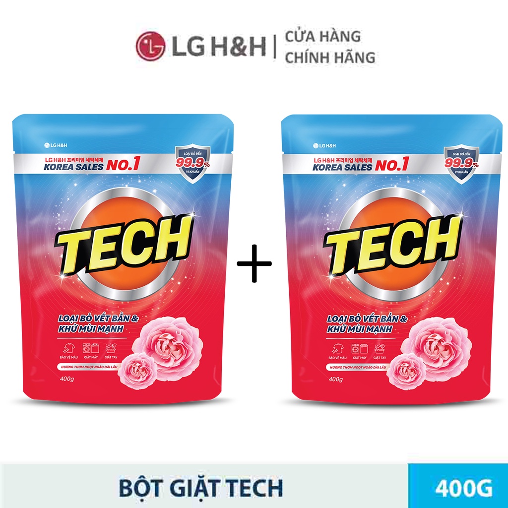 Bột giặt Tech sạch bay vết bẩn tỏa ngát hương hoa