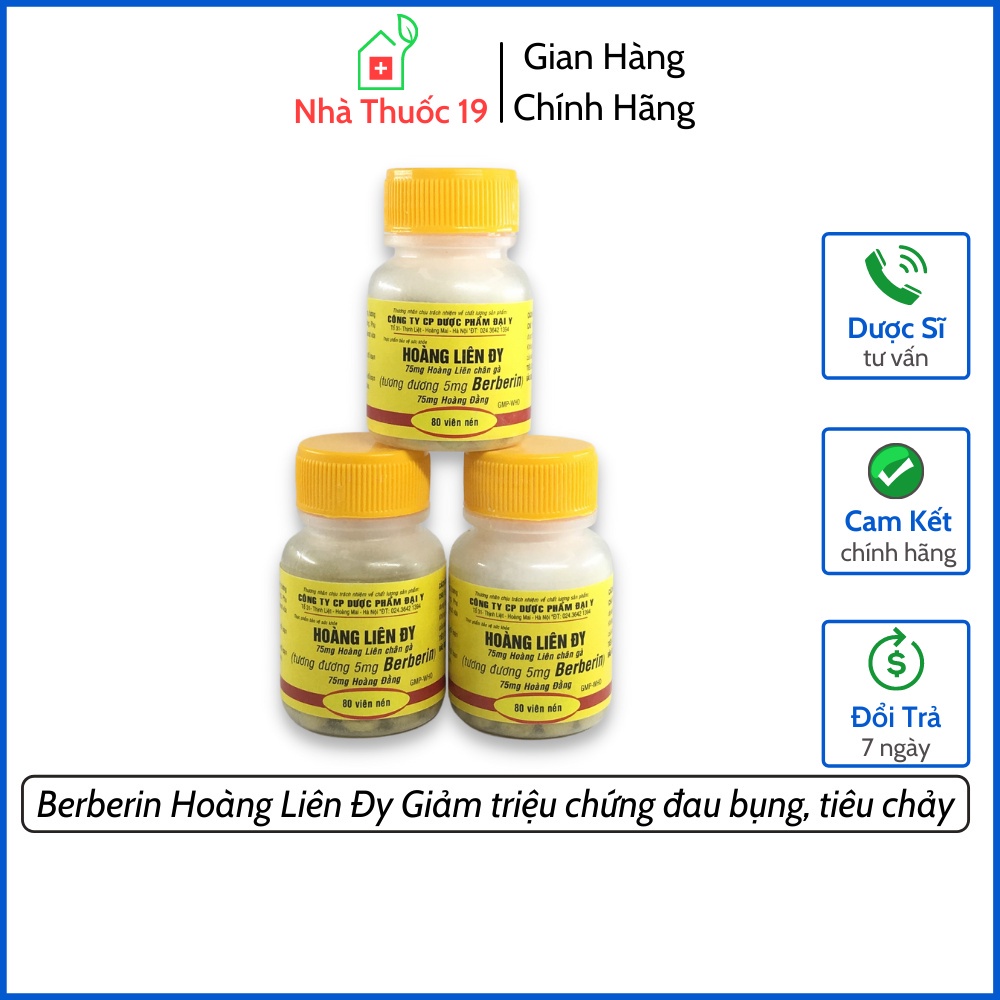 Berberin Lọ 80 Viên Hoàng Liên ĐY Giảm triệu chứng rối loạn tiêu hoá, đau bụng, tiêu chảy