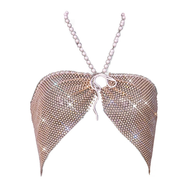 Áo Ngực Dây Xích Đính Ngọc Trai Kim Cương Giả Lấp Lánh Cho Nữ