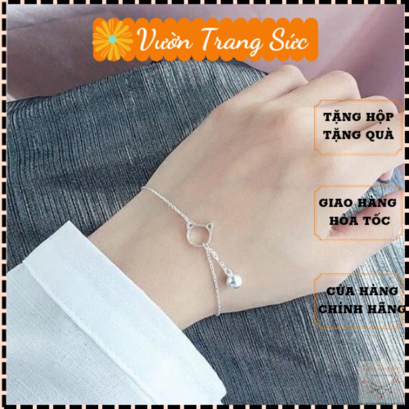 Lắc tay bạc nữ S925 - Vòng tay nữ bạc Ý chuông mèo nhỏ dễ thương Vườn Trang Sức VT105