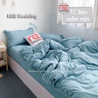 Bộ chăn ga gối REE Bedding CTC94 Cotton TC trơn xanh dương nhạt đủ size giường nệm