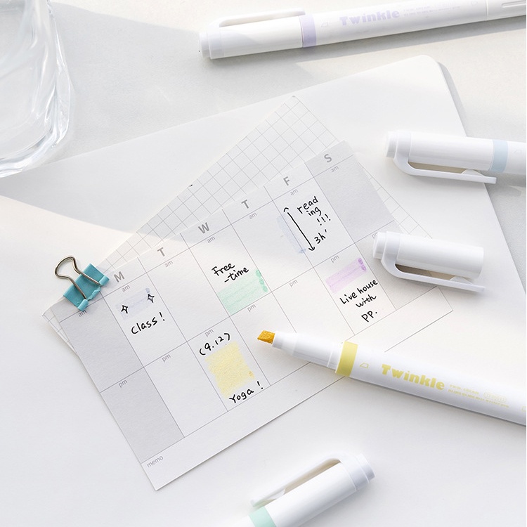 Set 4 bút highlight có nhũ Twinkle Rosy Posy - Miao's Little Forest