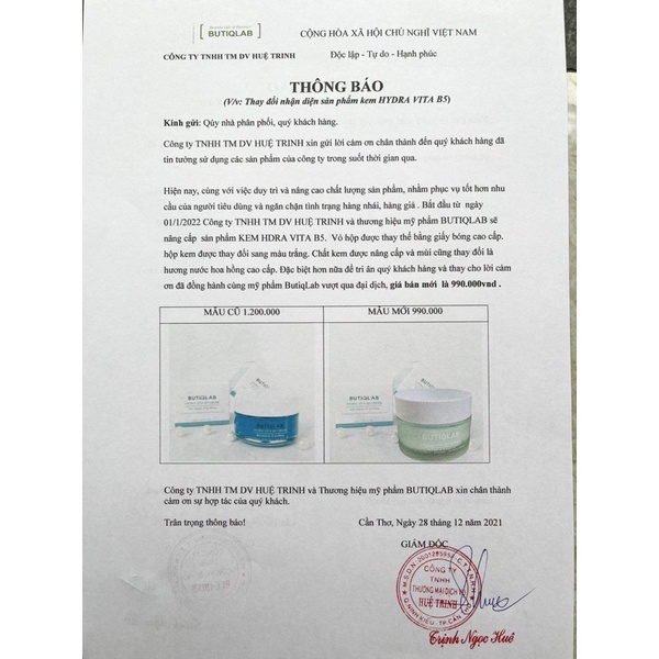 KEM CHỐNG TĂNG SẮC TỐ B5 - BUTIQLAB HYDRA VITA B5 CREAM