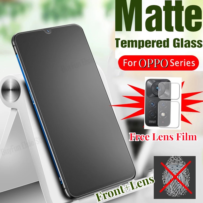 Kính Cường Lực Nhám Full Màn Chống Vân Tay Cho oppo A16 A16K A5 A9 F17 A73 A91 F15 2020 A94 A95 A74 A15 A15S A31 A5S A12 A73 A93 A54 A52 A72 A92 A76 A53 A32 A3S A12e A93 Reno 2F 3 4 5 5F 6 7 Z 5G F9 F17 F19 F11 Pro