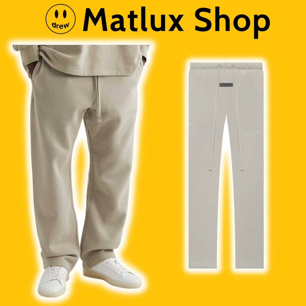 Quần FEAR OF GOD FOG ESSENTIALS RELAXED Pant Smoke 22SS cao cấp, Quần nỉ nam ESSENTIALS in chữ nhung chất liệu nỉ bông