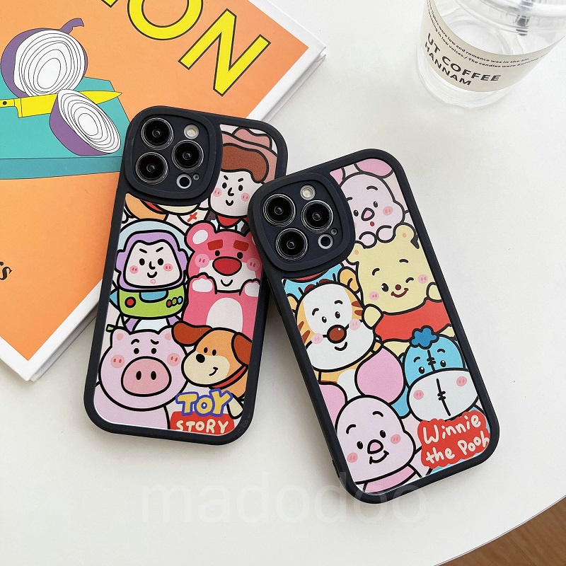 Soft case OPPO Reno 8T A78 A15 A15S A16 A74 A76 A96 A54 A55 4G A5S A12 A95 A57 2022 A77 5G A93 A16K A16E A16S A53 A33 A5 A9 2020 A52 A72 A92 A31 A1K A7 A3S A83 A11K F9 F11 Cute Bear Cartoon Toy Story Black Full Lens anti fall Silicone Phone Back XPN 21