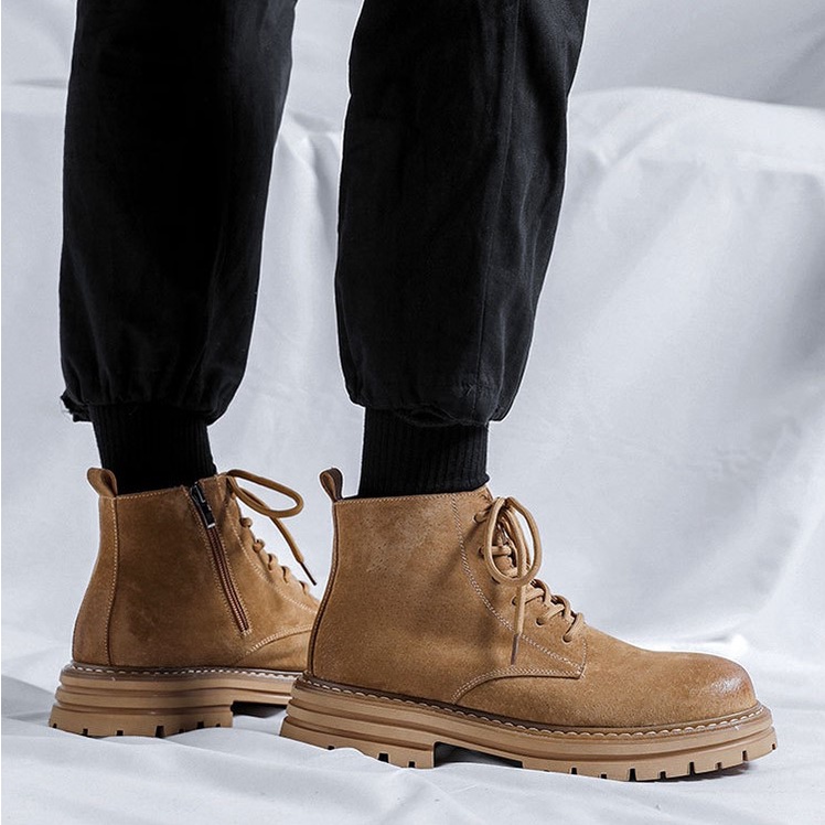 Giày Martin Boots da lộn cao cấp, Giày Boots nam khóa zip HOMME da thật nguyên tấm 4510-R