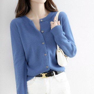 Cardigan nữ áo khoác len mỏng cổ tròn co giãn phong cách nhật bản