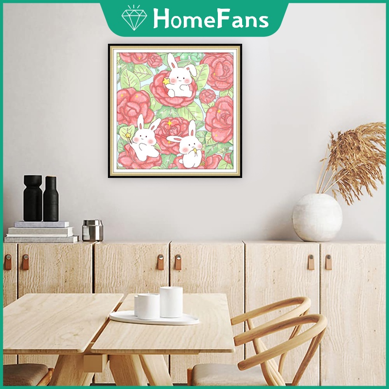 Bộ Tranh Đính Đá 5D Tự Làm 30x30cm / 40x40cm / 50x50cm Hình Thỏ Đáng Yêu