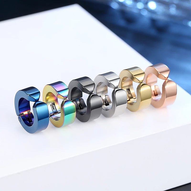 Khuyên tai phẳng kẹp trung tính unisex nam nữ đơn chiếc thép mạ kim loại không gỉ
