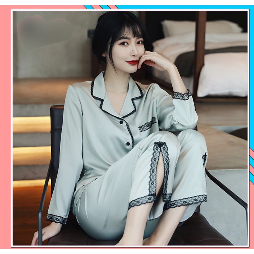 Bộ Ngủ Mặc Nhà Pijama Lụa Hàng Cao Cấp MayShop, Bộ Đồ Ngủ Dài Tay Nữ Tính Phong Cách Hàn Quốc (Mã PK)