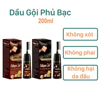 Dầu gội phủ bạc, nhuộm tóc thảo dược collagen nano 200ml kèm lược