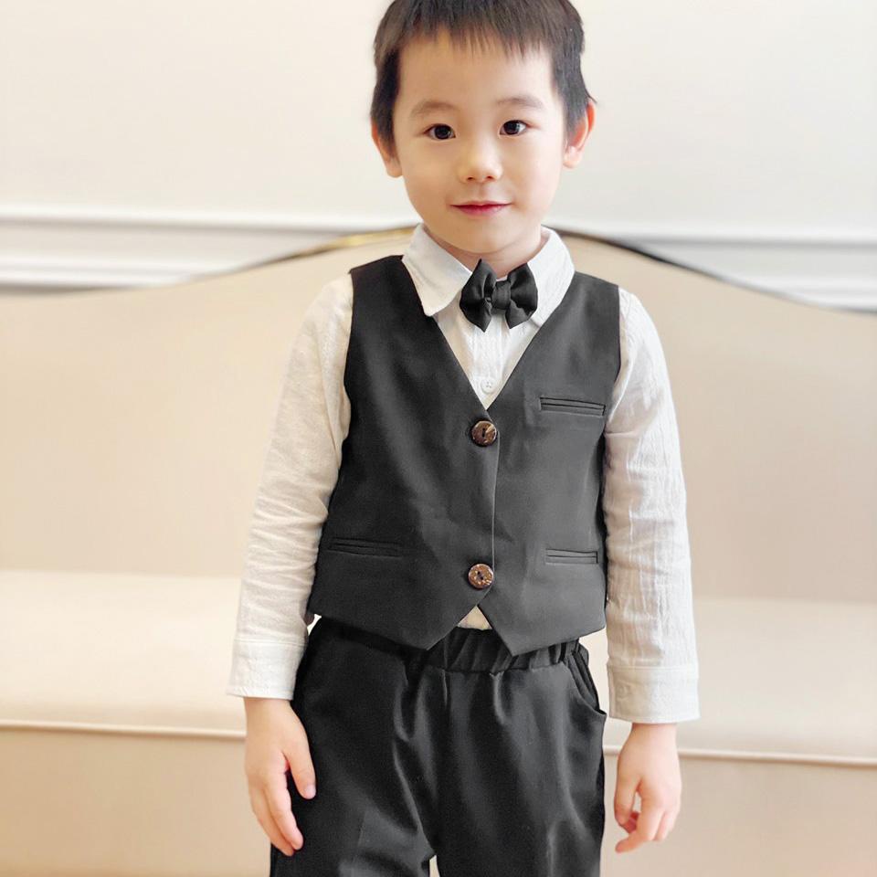 Set 4 chi tiết Vest gồm Gile áo sơ mi trắng quần và nơ cho bé trai MamLa