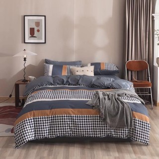 Bộ chăn ga gối cotton organic nhập khẩu mẫu kẻ sóng sẵn tại Sam-Store