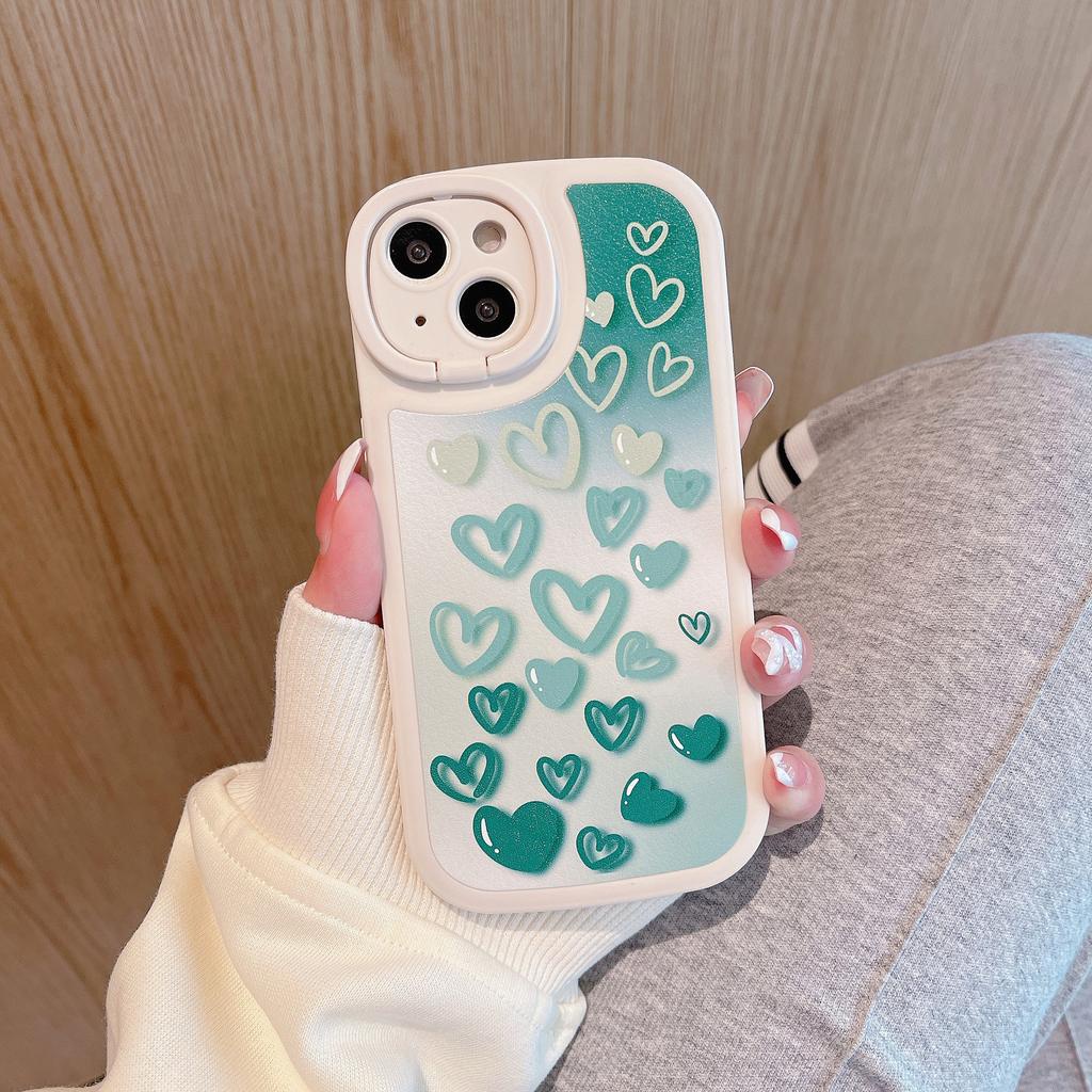 Ốp Điện Thoại Da Họa Tiết Trái Tim Màu gradient Có Vòng Đỡ Cho IPhone 14promax 14 13promax 13 12 11