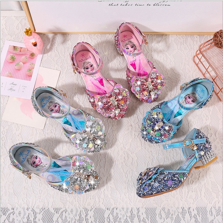 Giày Công Chúa Elsa Bé Gái Cao Gót Đính Nơ Bướm Xinh Xắn Cho Bé Từ 3 - 10 Tuổi