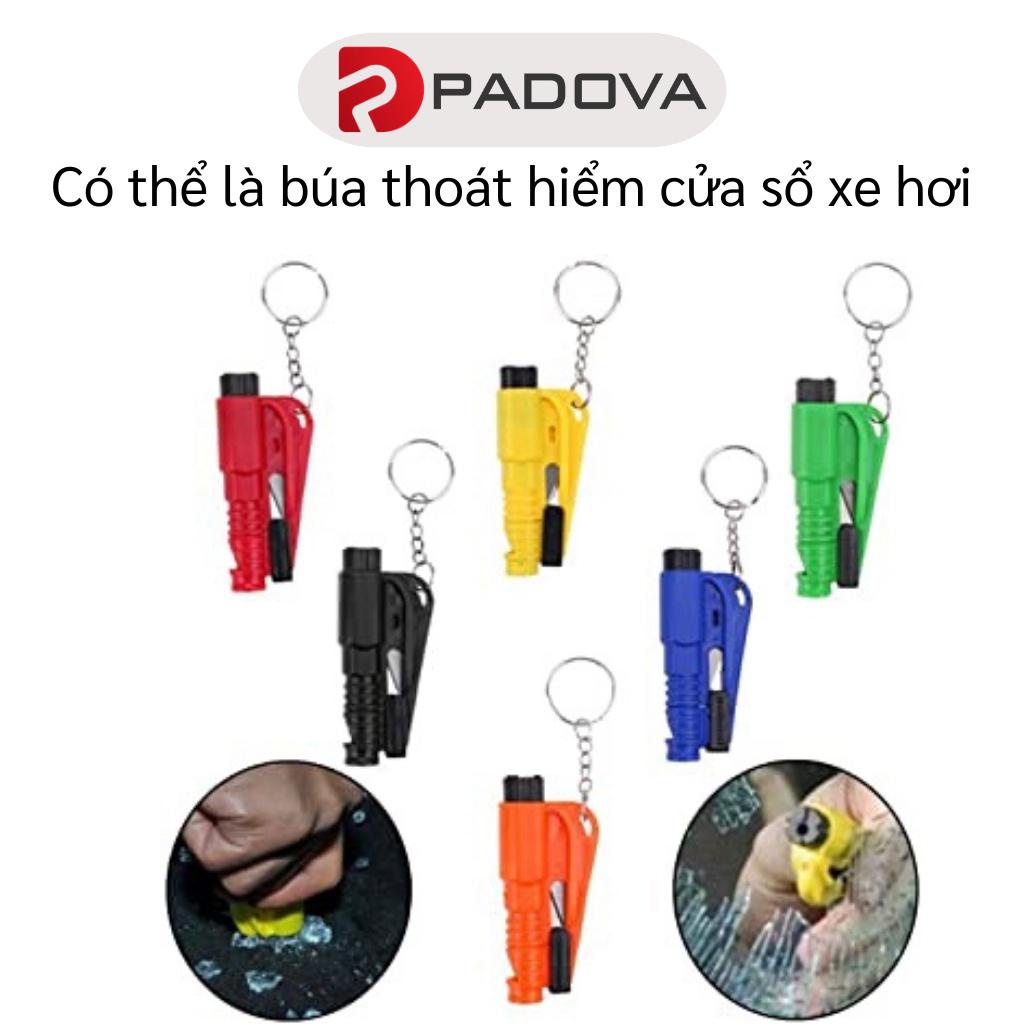 Móc Khóa Búa Thoát Hiểm Phá Kính Ô Tô Kiêm Còi Thổi Và Dao Cắt Đai 3in1 PADOVA 8573