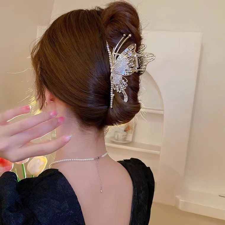 Trâm Cài Tóc Hình Bướm Bằng Kim Loại Đính Đá Cỡ Lớn Thanh Lịch Cho Nữ