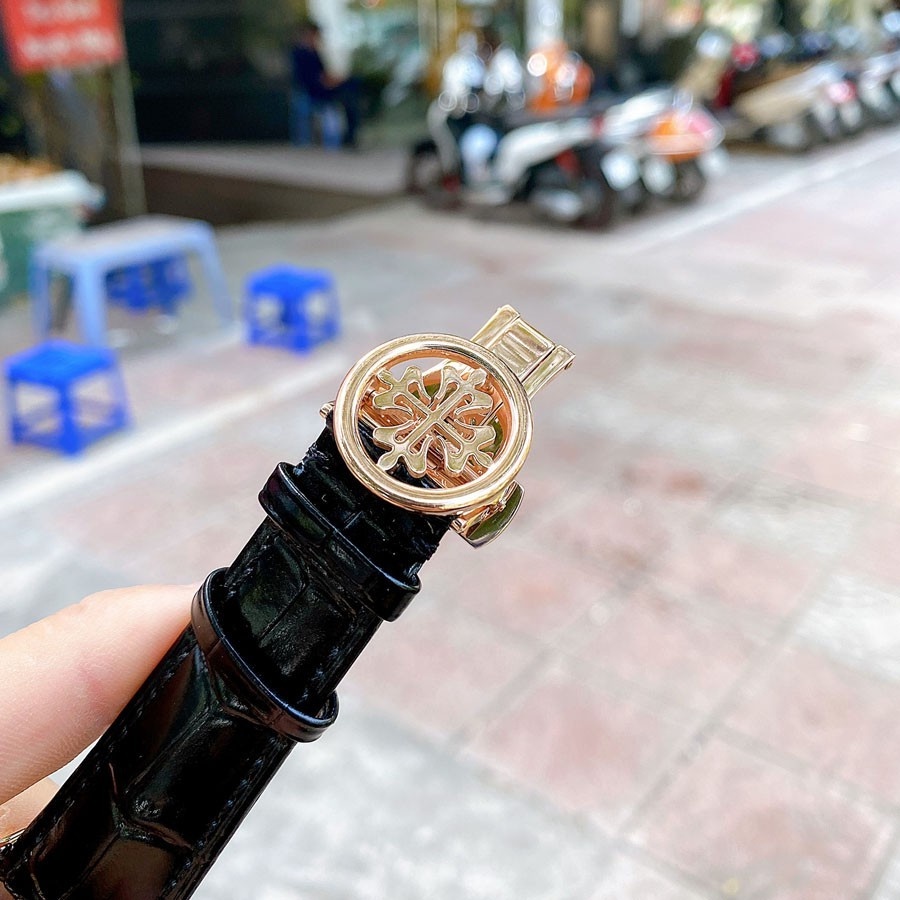 Đồng hồ Nam Patek 2 tim máy nhật, mặt đen viền vàng, dòng cơ Automatic size 42mm