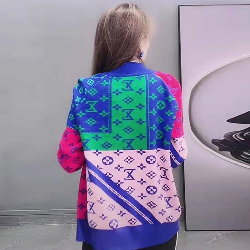 Hàng Có Sẵn!Louis Vuitto!Áo Khoác Cardigan Dệt Kim Cổ Chữ V Dáng Rộng Thiết Kế Mới Thời Trang