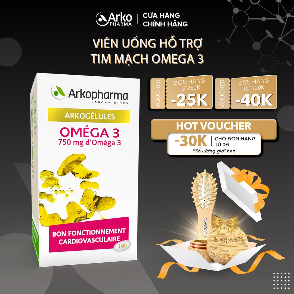 Viên uống dầu cá hỗ trợ tim mạch Arkopharma Arkogelules Omega 3