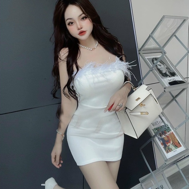 Đầm cúp ngực ôm body cực tôn dáng sexy phối lông vũ phong cách sang chảnh dễ thương cho nữ