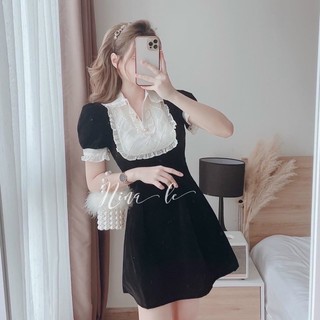 (SHOP NÀNG BÉO BIGSIZE 50KG ĐẾN 90kg) đầm nhung cổ cao cổ điển