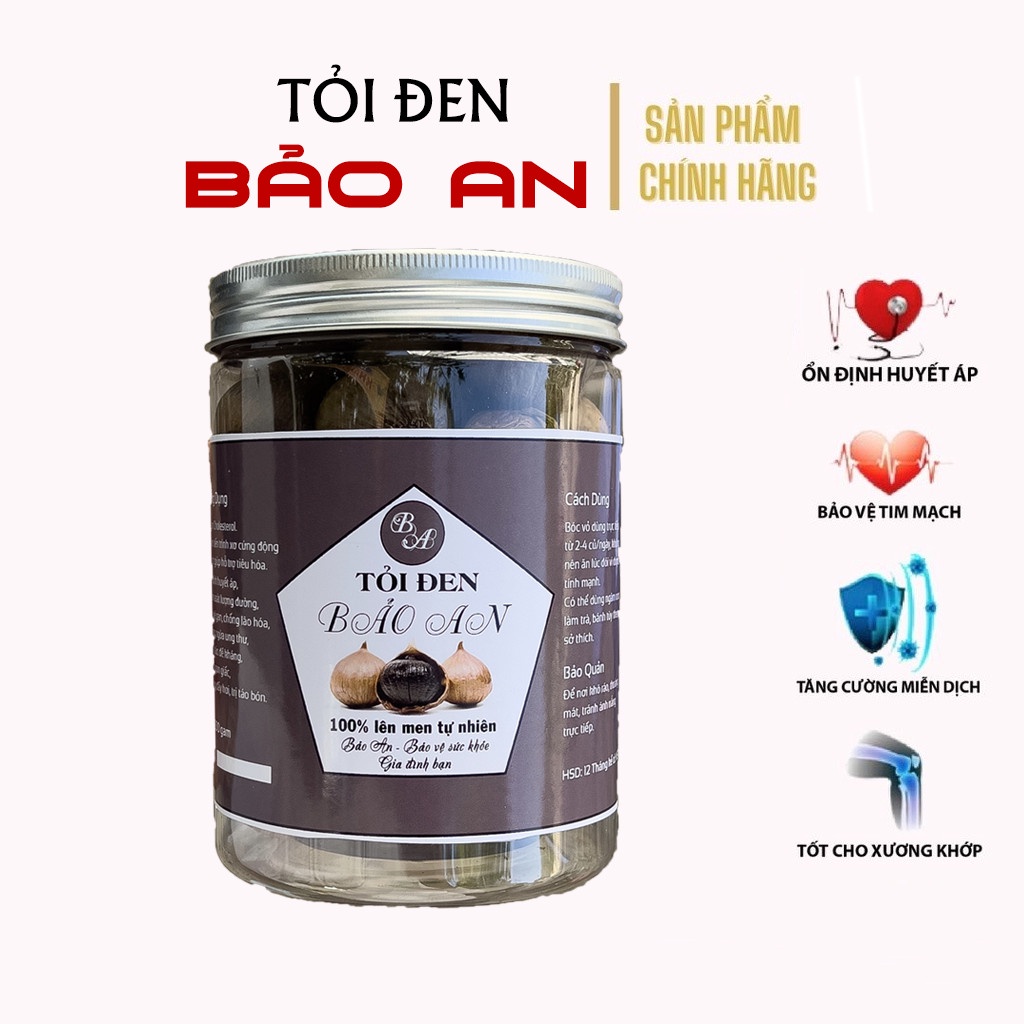 Tỏi đen cô đơn Bảo An lên men tự nhiên 60 ngày từ tỏi cô đơn theo công nghệ Nhật Bản ăn ngọt, dẻo đóng hộp 250 gram