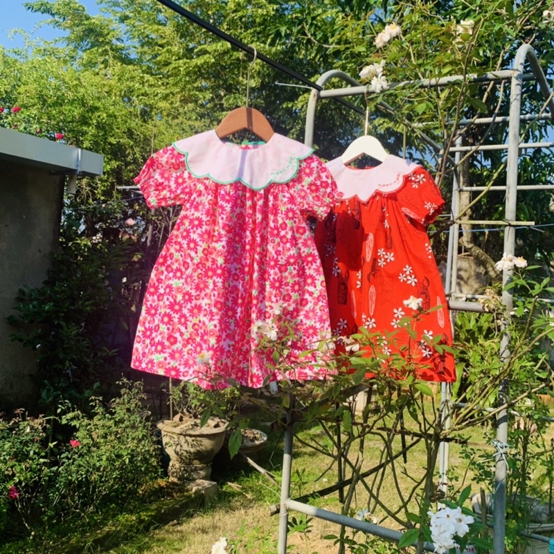 ĐẦM CỔ LÁ SEN THÊU, chất thô cotton thoáng mát