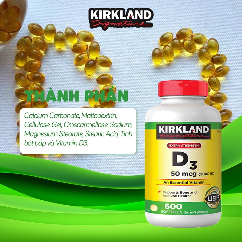 Vitamin D tăng sức đề kháng Vitamin D3 2000IU 600 viên tăng hấp thụ Canxi, duy trì hệ xương và răng chắc khỏe  Mỹ