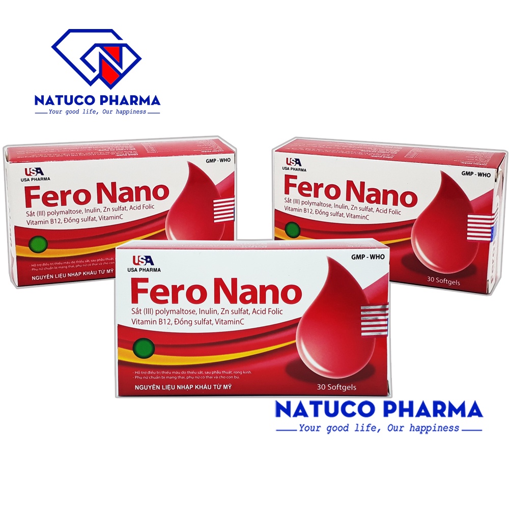 Viên uống Bổ máu Fero Nano - Hộp 30 viên dùng 30 ngày-bổ sung Sắt, Acid Folic cho người thiếu máu, phụ nữ mang thai