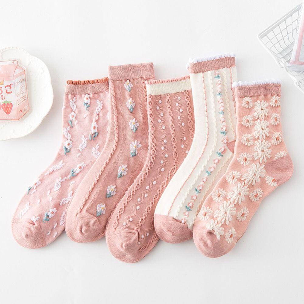 Vớ Cotton Dày Dặn Thoải Mái Thoáng Khí Thêu Họa Tiết Hoa Hợp Thời Trang Cho Nữ