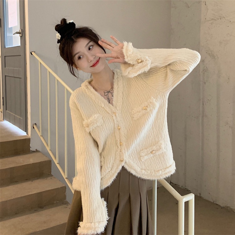 IELGYÁo cardigan Dệt Kim Tay Dài Dáng Rộng Cổ Chữ V Màu Sắc Ngọt Ngào Cho Nữ