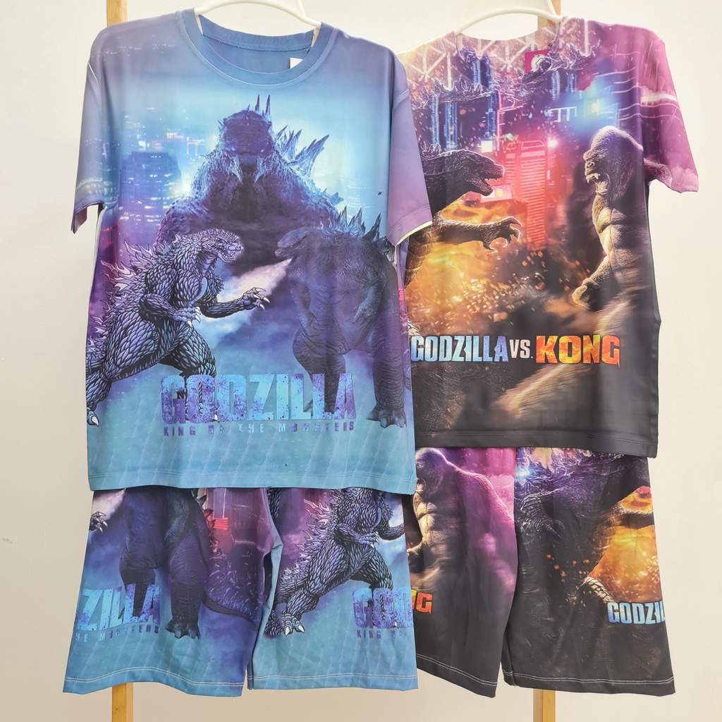 Đồ bộ thun lạnh bé trai in hình Godzilla đại chiến King Kong cực ngầu, bộ thun thoáng mát, thấm hút mồ hôi 10kg đến 60kg