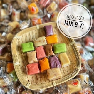 Kẹo dừa mix 9 vị 250g/ 500g/ 1kg - kẹo dừa sáp thơm béo - đặc sản bến tre- bánh kẹo đồ ăn vặt