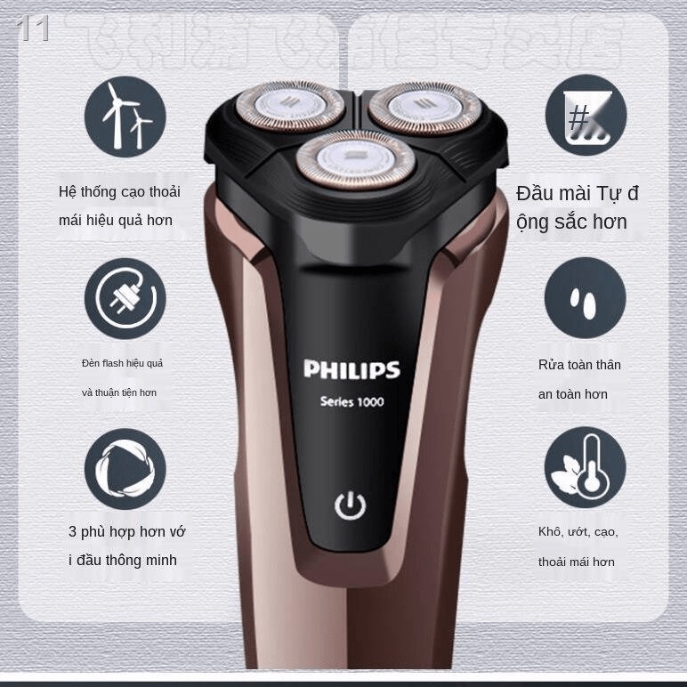 Máy cạo râu cao cấp Philips series 1000 S1060, 3 lưỡi tự mài, cạo khô và cạo ướt - Hàng chính hãng