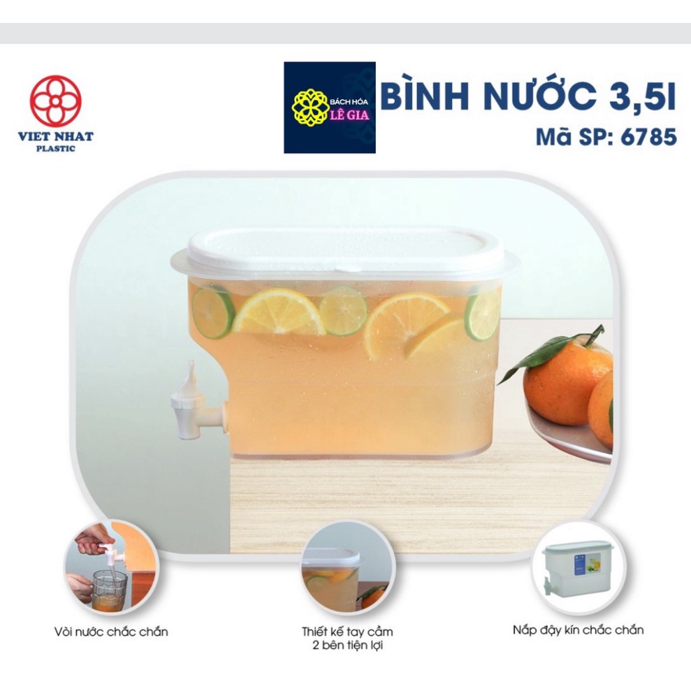 Bình đựng nước 3,5L có vòi để tủ lạnh nhựa Việt Nhật 6785, Bình đựng rượu có vòi - Gia Dụng Việt Nhật Số 1 Shop