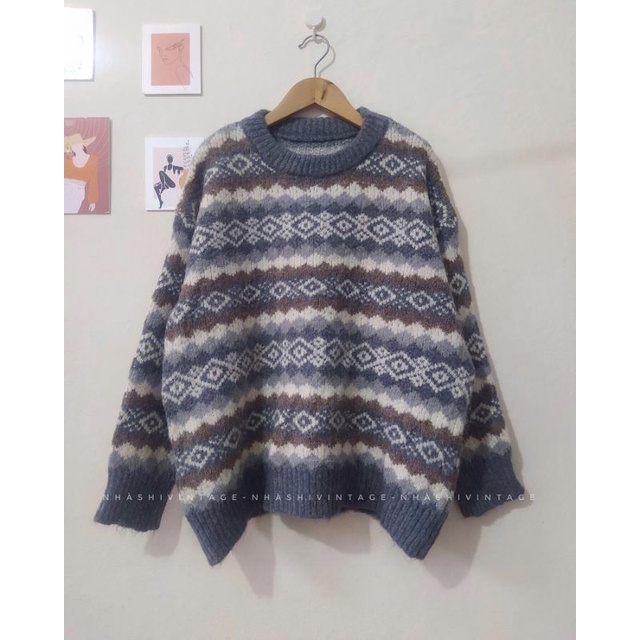 Áo len thổ cẩm vintage, Áo len hoạ tiết Giáng Sinh ấm áp