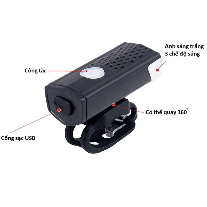 ĐÈN LED ÁNH SÁNG TRẮNG 3 CHẾ ĐỘ TÙY CHỈNH DÙNG GẮN TRÊN TAY XE ĐẠP LÀM ĐÈN PHA SIÊU SÁN