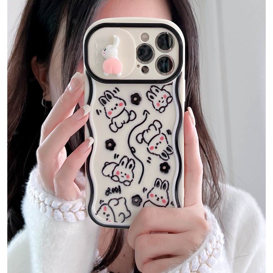 Ốp Điện Thoại Họa Tiết Hoạt Hình Chú Thỏ Có Khung Bảo Vệ Ống Kính Máy Ảnh Cho IPhone 14 13 12 11