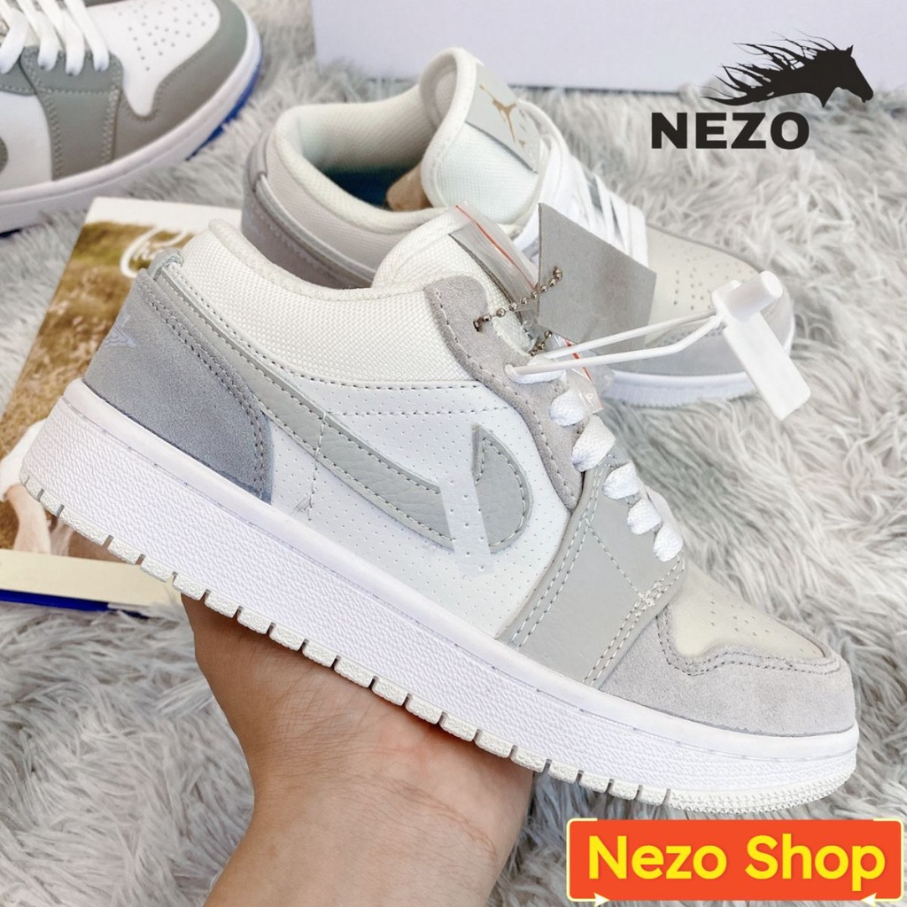 Giày Jordan Cổ Thấp Nam Nữ, Giày Nike_Jordan Paris JD Xám Trắng Hàng Đẹp Full Box