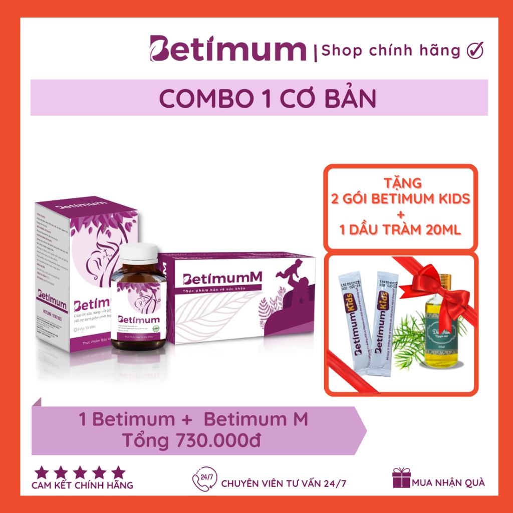 COMBO LỢI SỮA BETIMUM - Hỗ Trợ Cải Thiện Ít Sữa, Mất Sữa, Sữa Bị Loãng, Tắc Tia Sữa