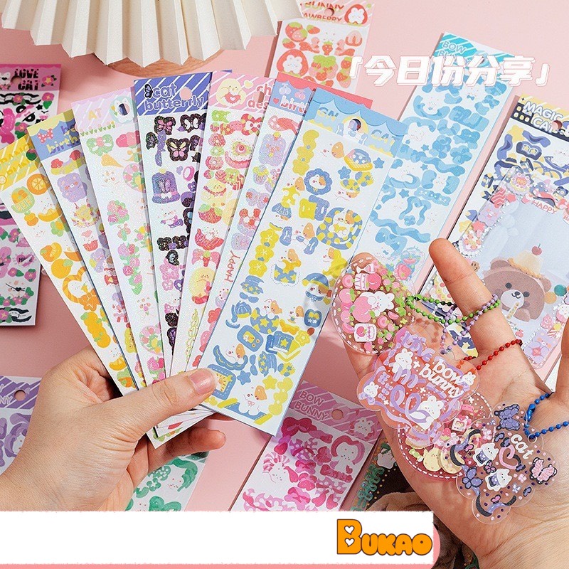 Sticker trang trí toploader diy, sticker ánh kim bắt sáng nhũ cute