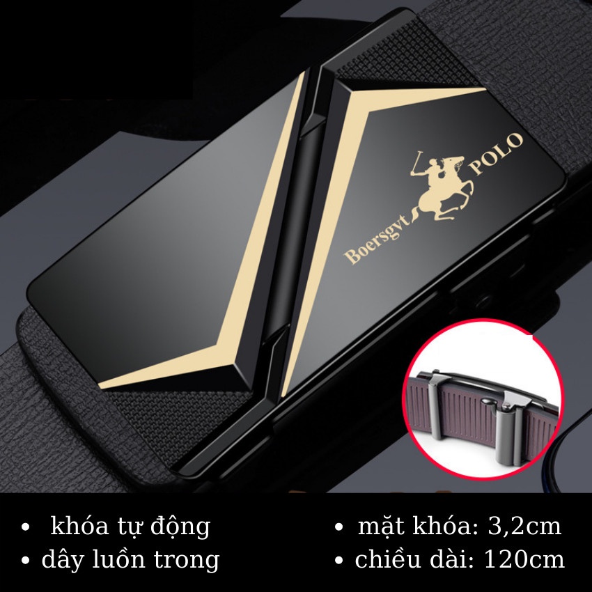 Thắt lưng nam cao cấp boersgvt polo, dây nịt nam da thời trang khóa tự động M1j