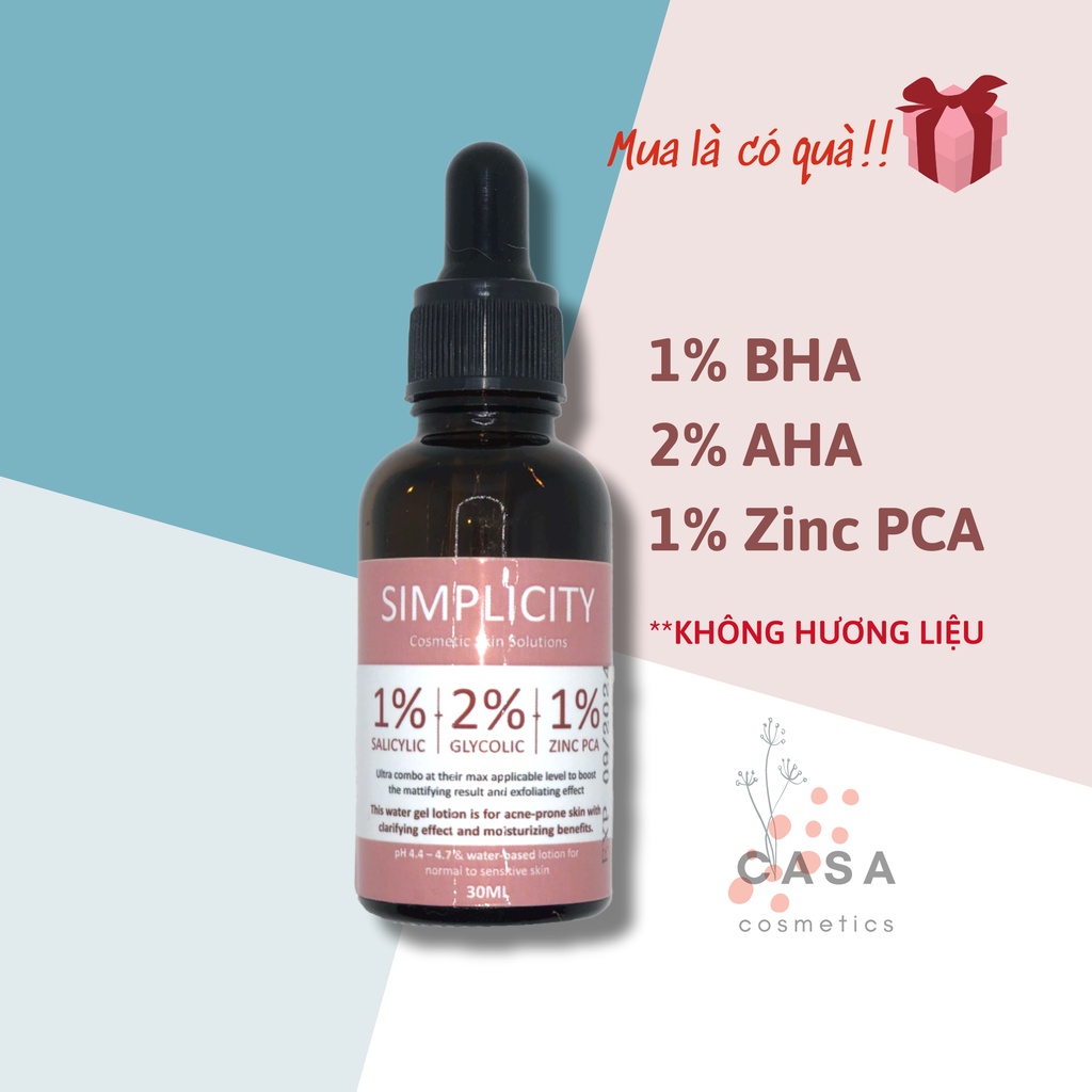 Serum 1% BHA 2% AHA 1% Zinc PCA giảm dầu và mụn, tẩy tế bào chết